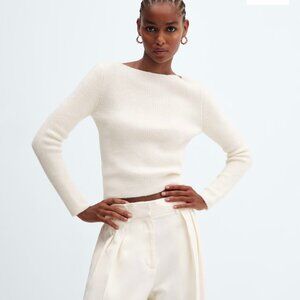 MANGO BOAT NECK KNITTED SWEATER CREAM L